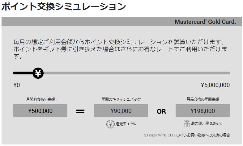 ラグジュアリーカードのポイント交換シミュレーション50万円想定