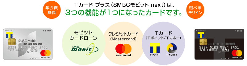 Tカード プラス（SMBCモビット next）とは、SMBCモビットのカードローン機能にクレジットカード、Tポイントを付帯した機能集約型のカードです。
